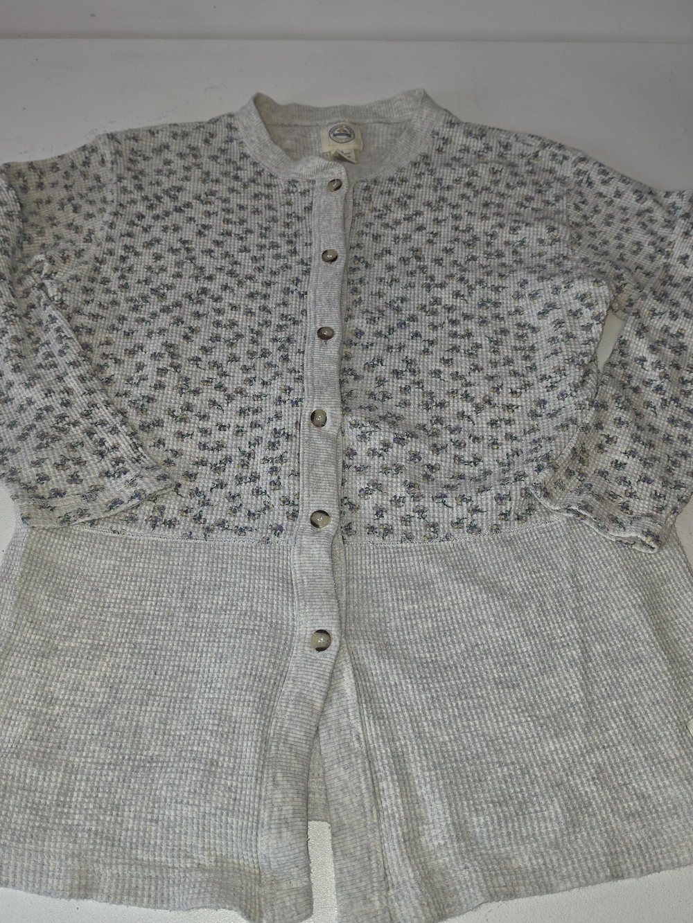 Victoria's Secret Country Cream Waffle Knit Top with Small Floral Patch